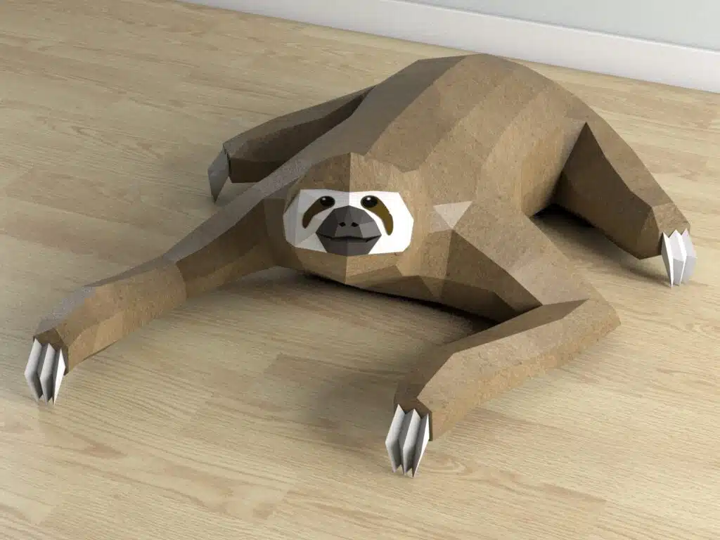 Lying sloth origami papercraft, detail