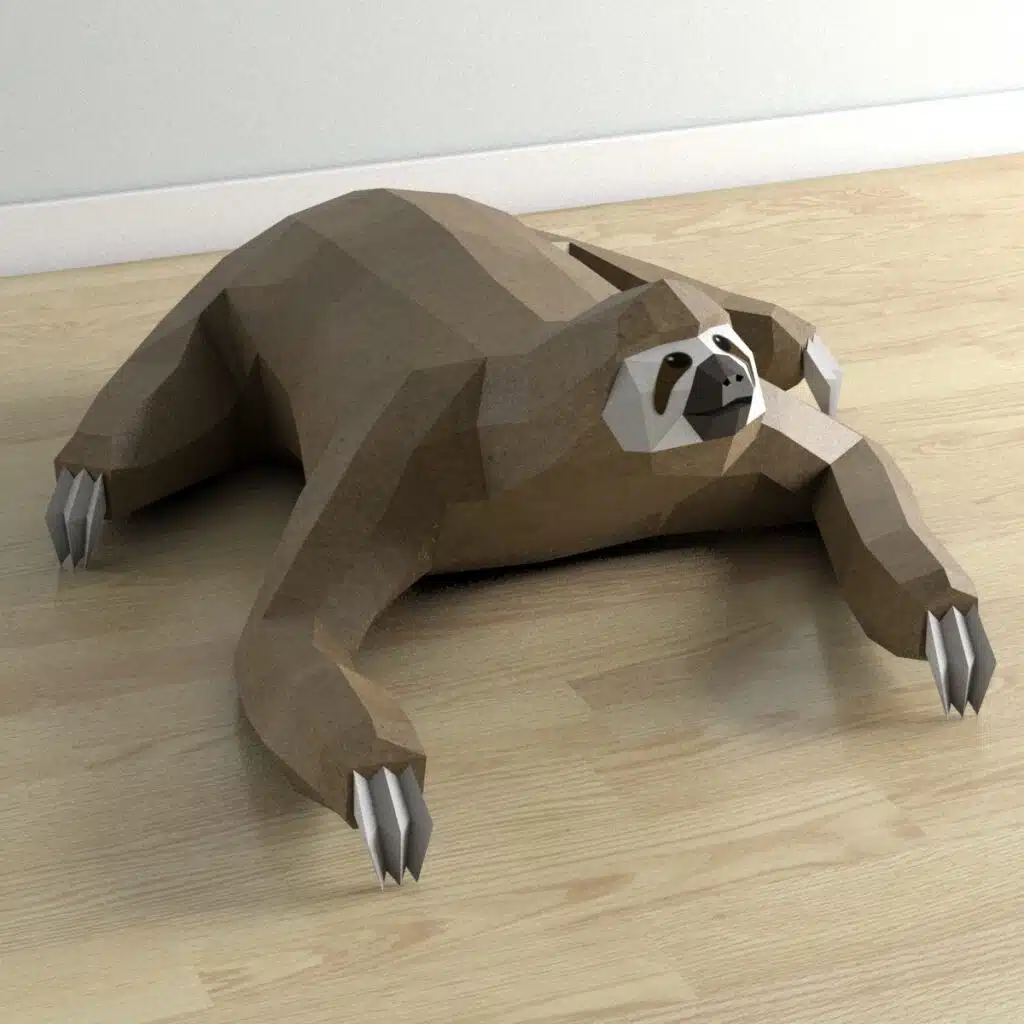 Papercraft eines liegenden Faultiers im Origami-Stil
