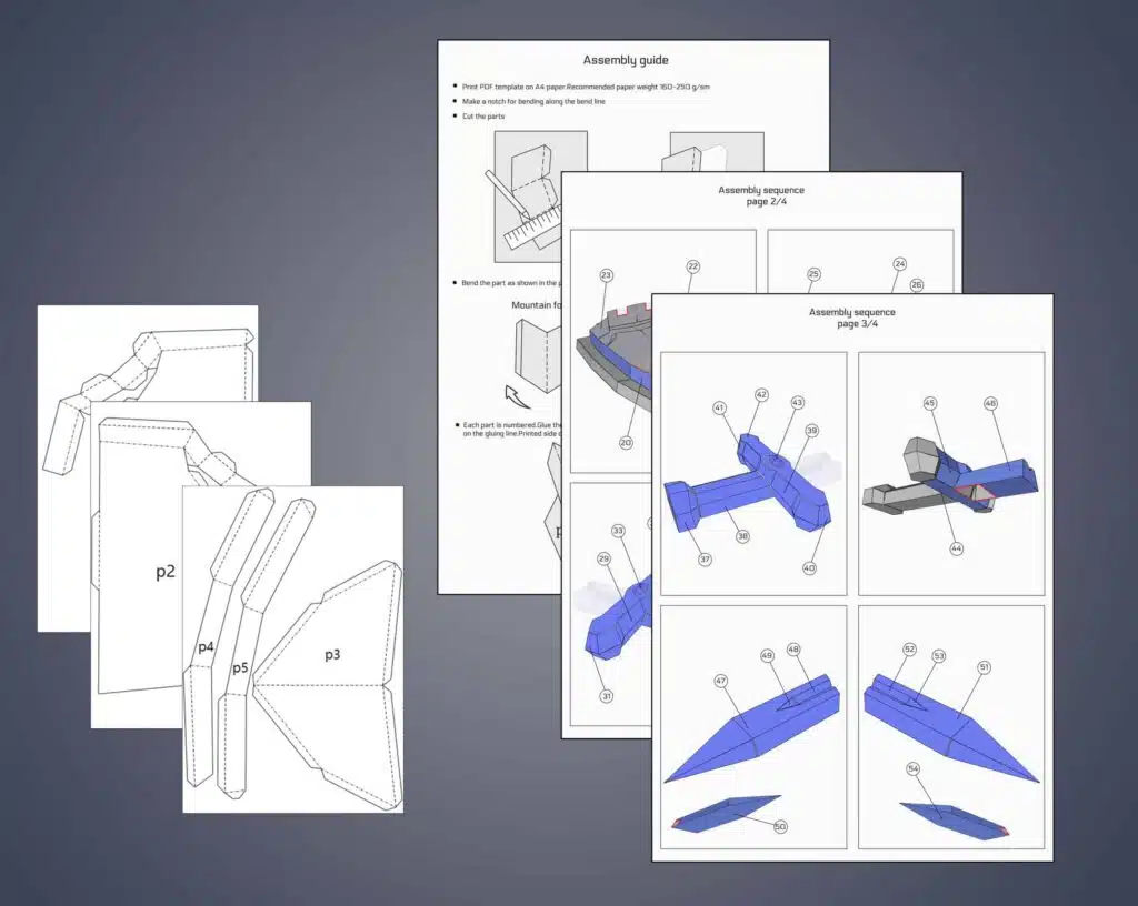 Papercraft de espada e escudo em origami 3D
