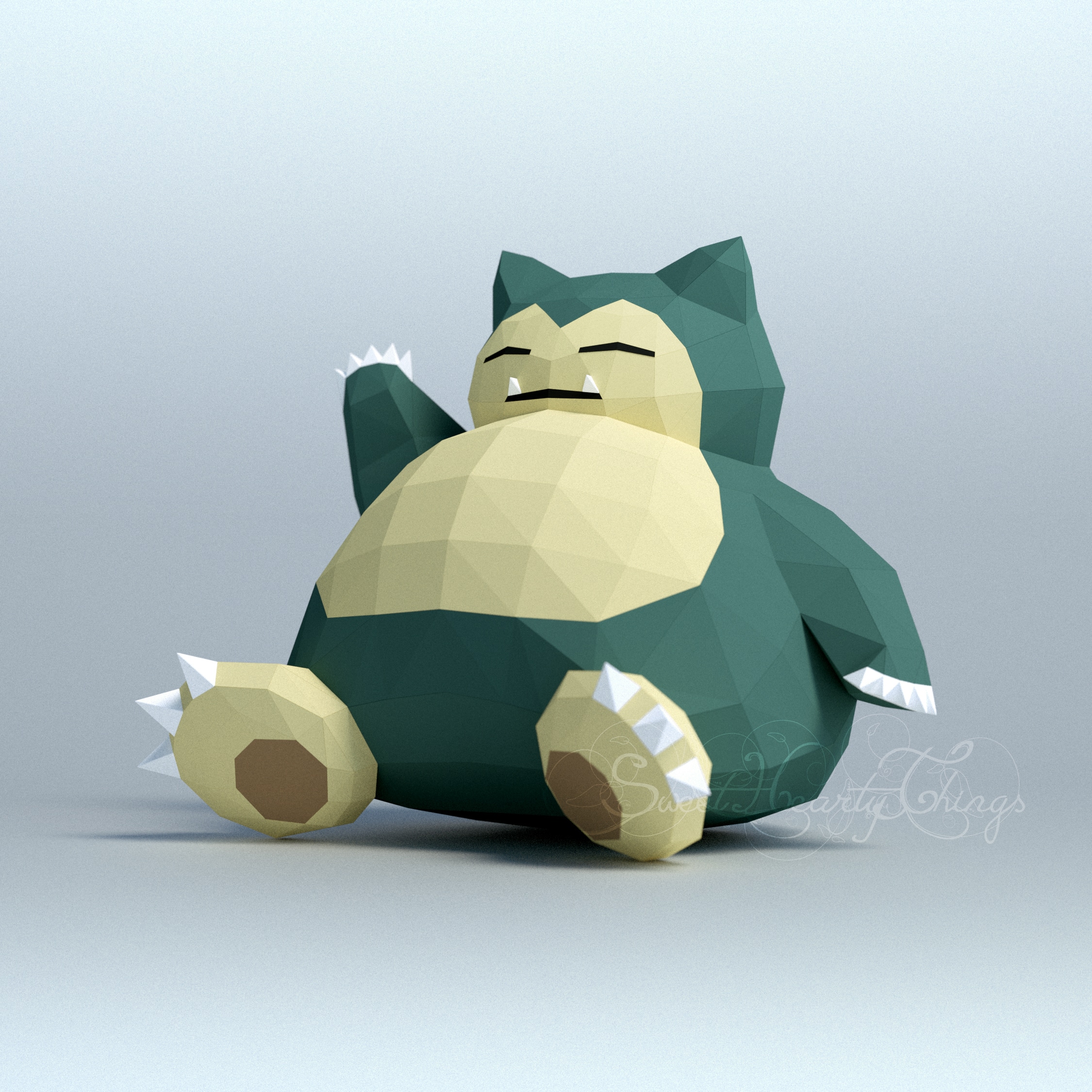Papercraft of Snorlax Pokémon in 3D origami