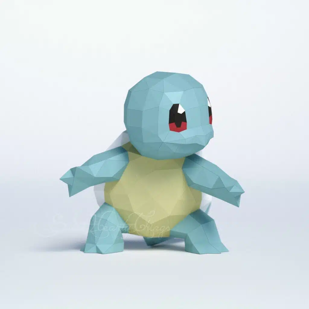 Squirtle origami papercraft model, detail