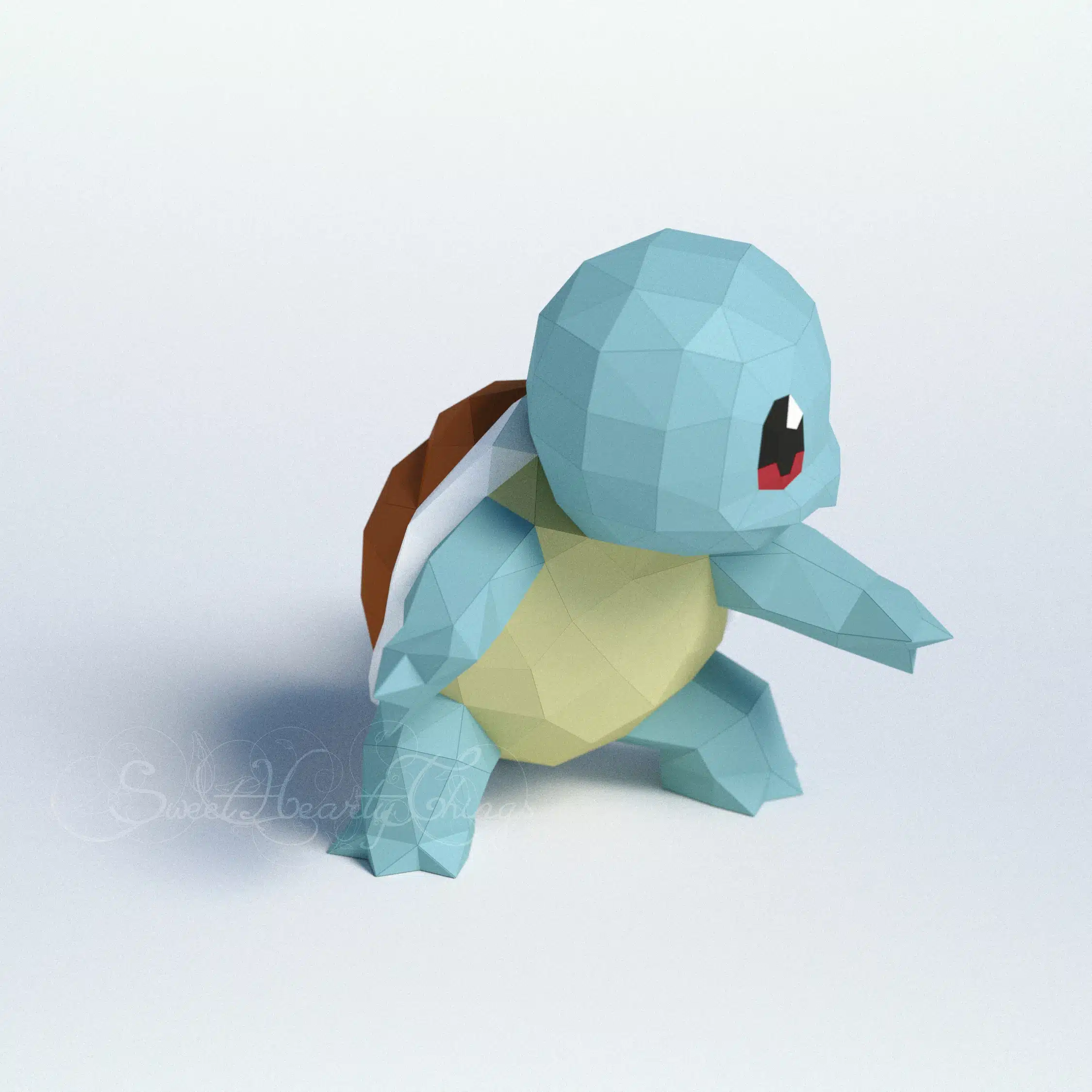 Squirtle origami papercraft model, side view