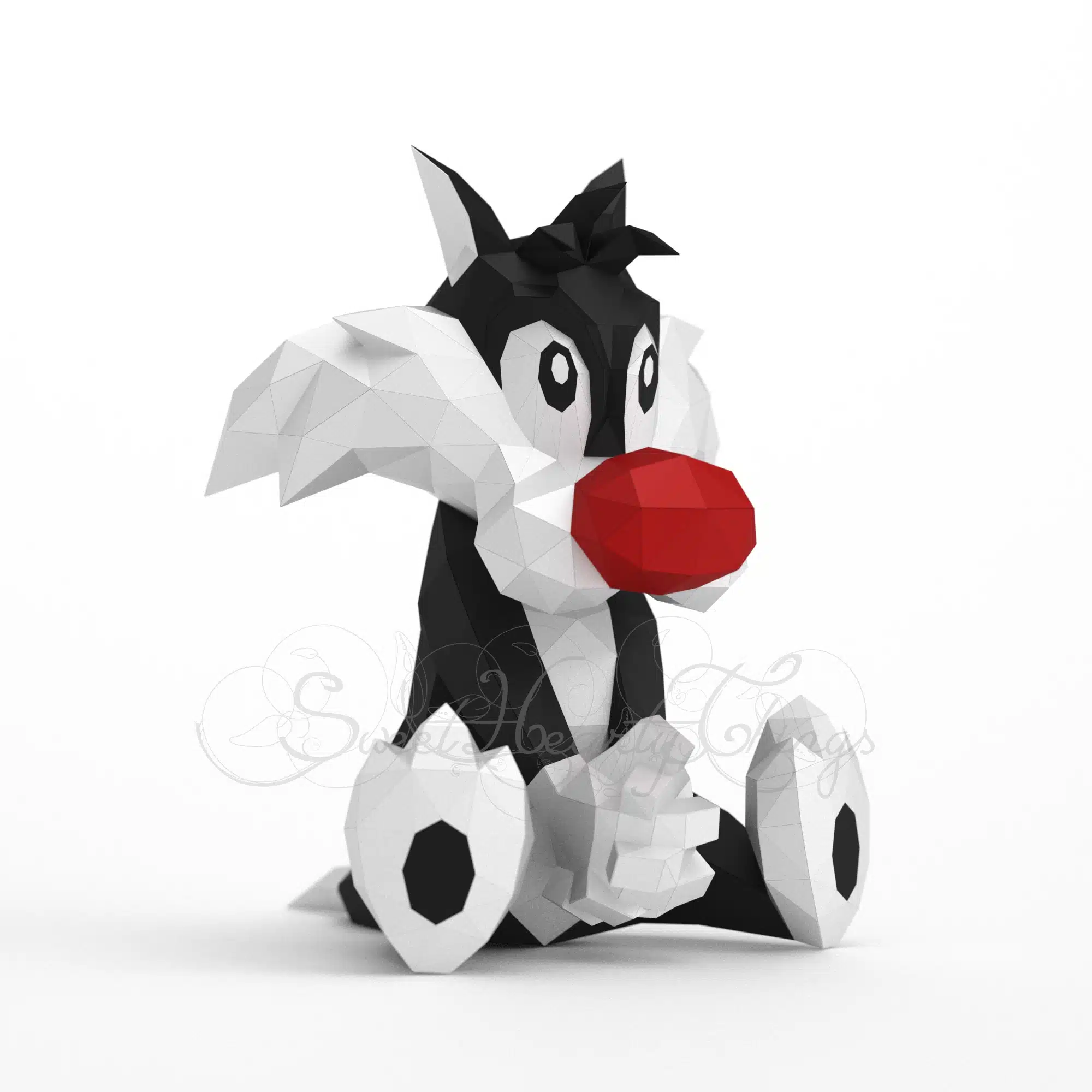 Sylvester the Cat 3D Origami Papercraft, side view