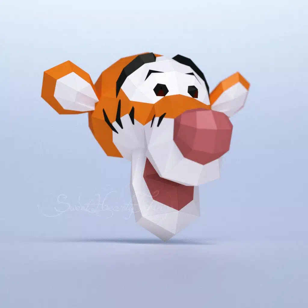 Papercraft Tigger Head in Origami, detail