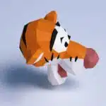 Papercraft Tigger Head in Origami, side view