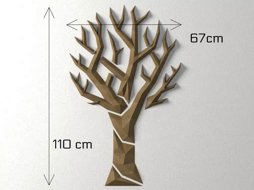 Minimalist 3D Origami Paper Tree Wall Art, papercraft 3D, detail