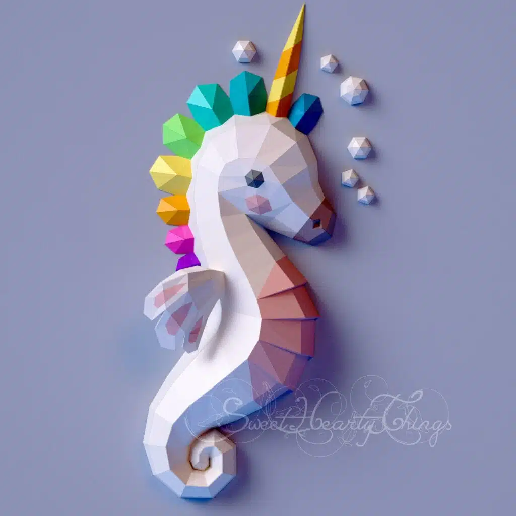 Papercraft Origami Einhorn-Seepferdchen