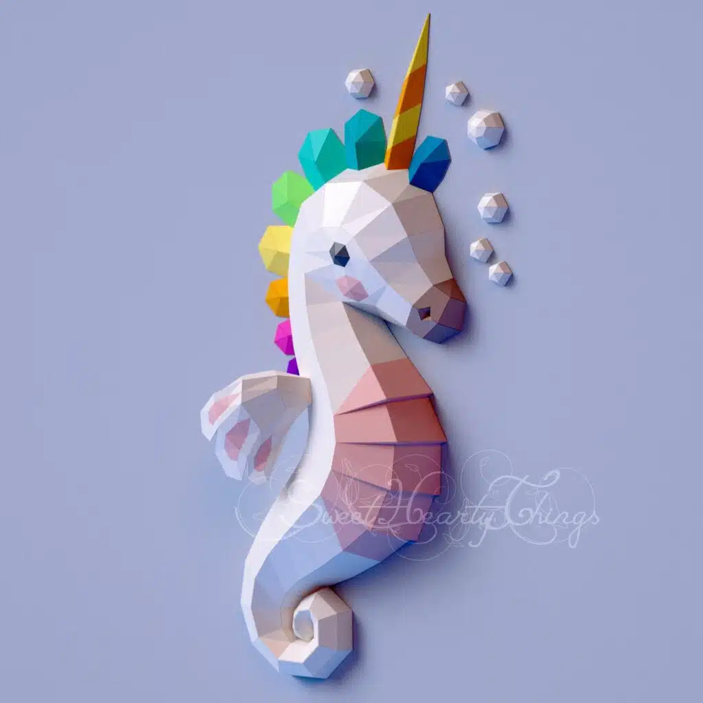 Papercraft de licorne hippocampe en origami