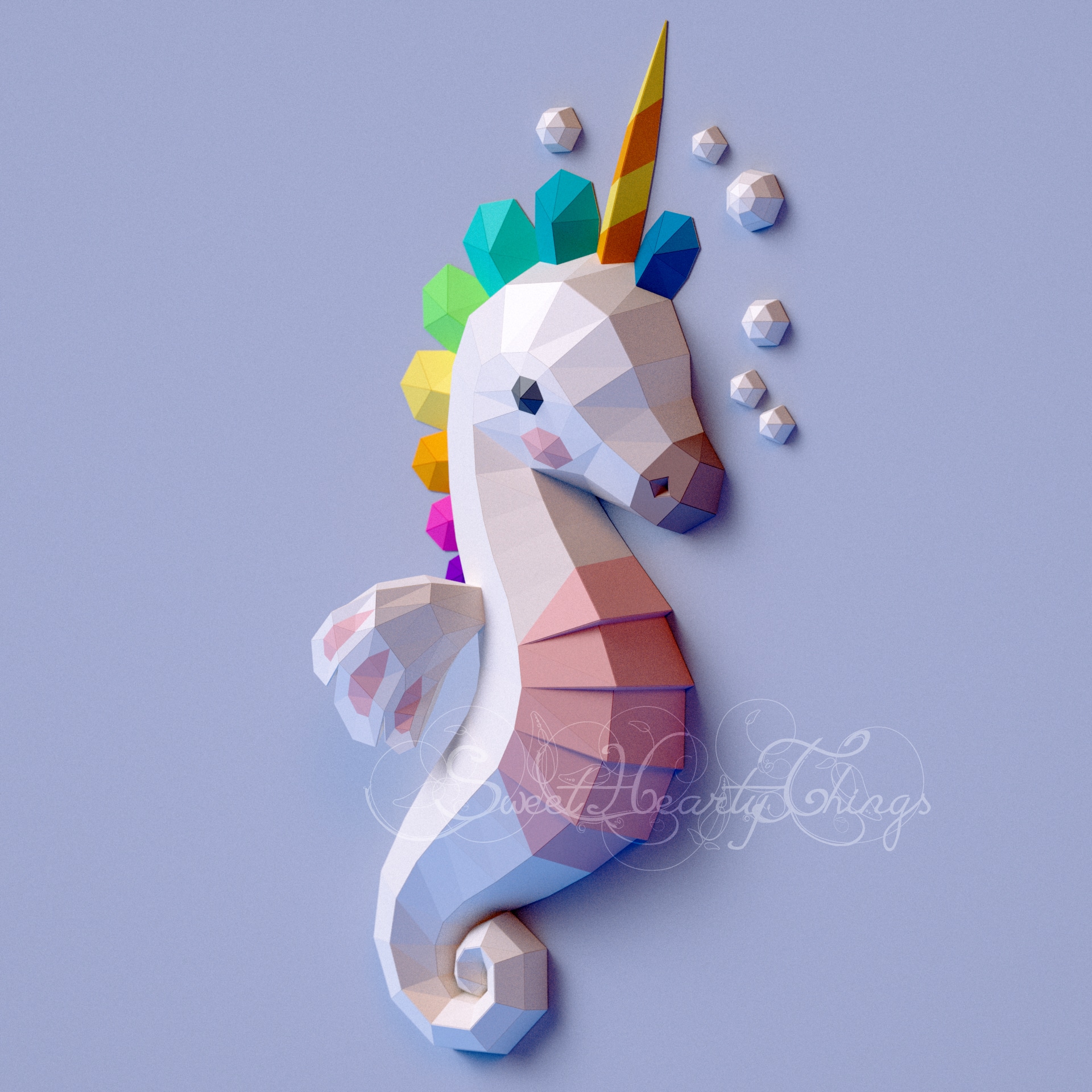 Papercraft unicorn seahorse in origami