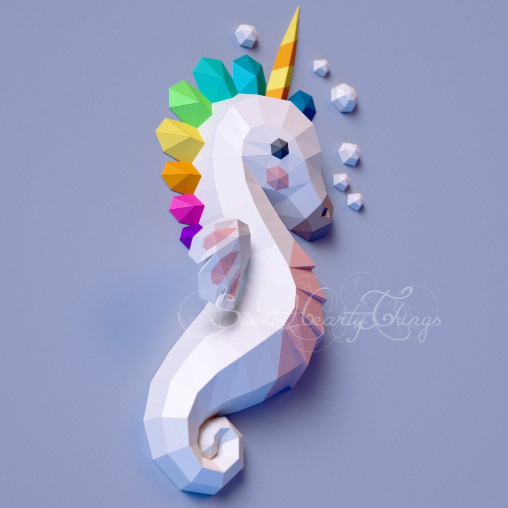 Papercraft Origami Einhorn-Seepferdchen