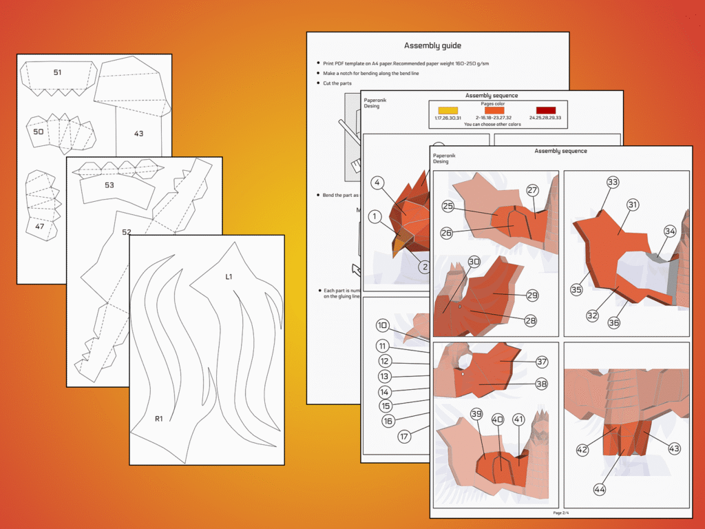 Papercraft di fenice in origami 3D