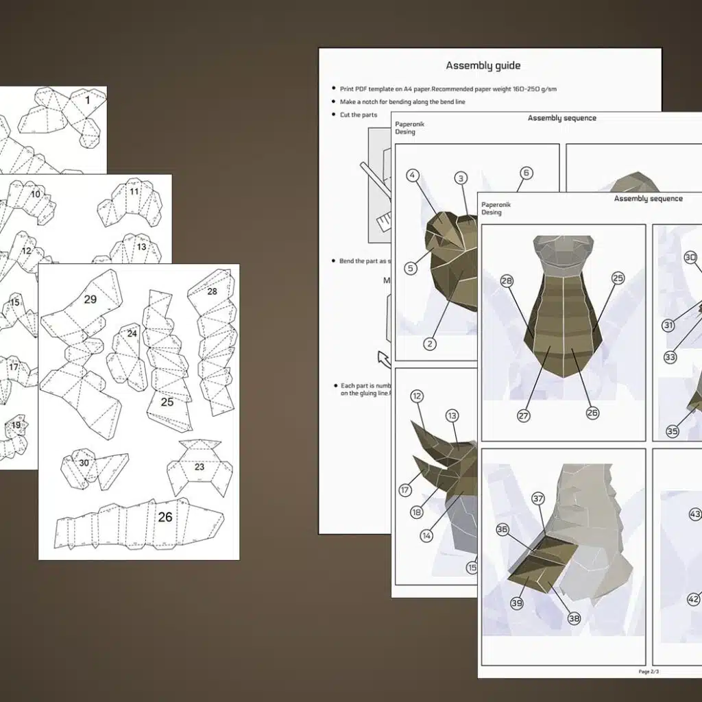 Papercraft dragon in 3D origami