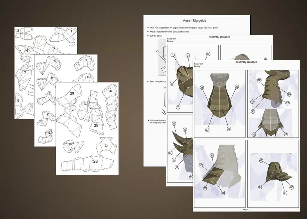 3D Origami Papercraft Dragon, detail