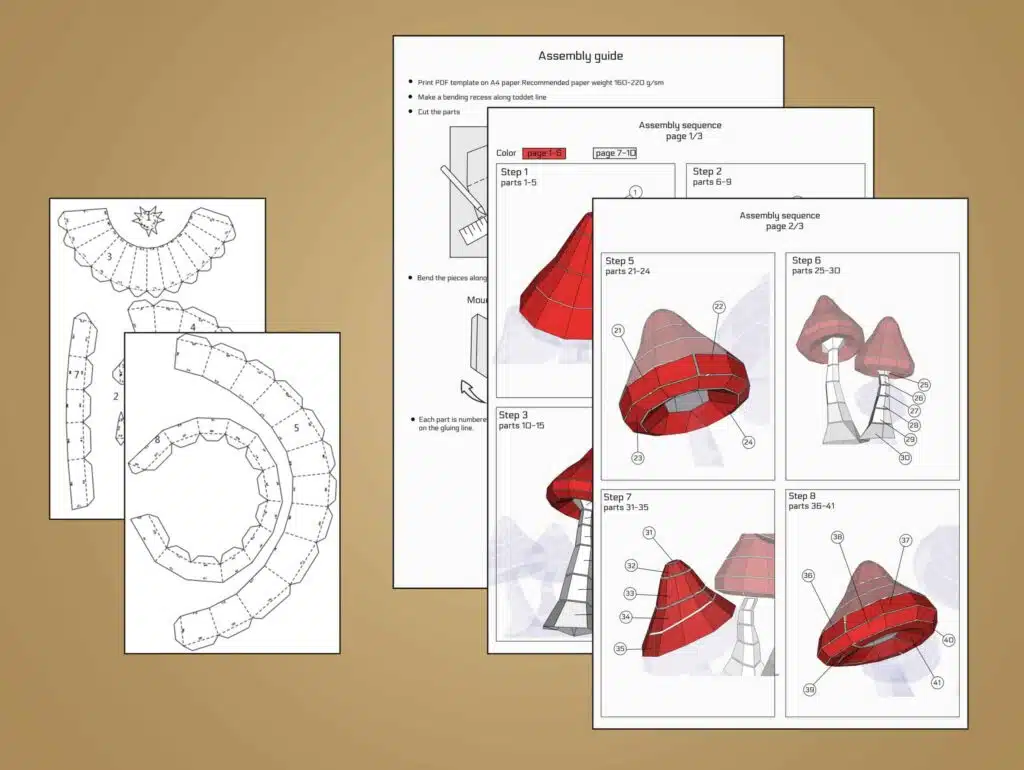 Red Mushroom Papercraft in 3D Origami, 3D model