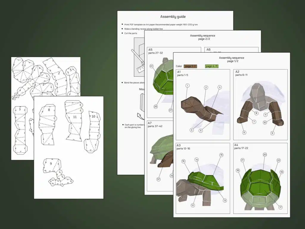 Papercraft pequeña tortuga en origami 3D