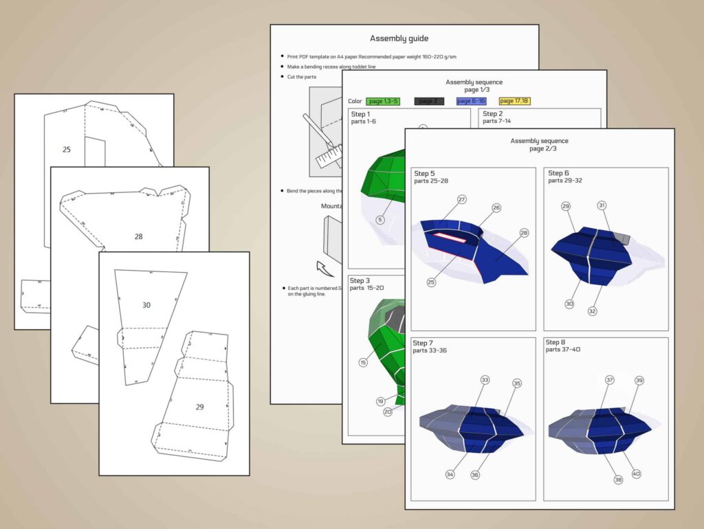 3D origami papercraft alien and flying saucer