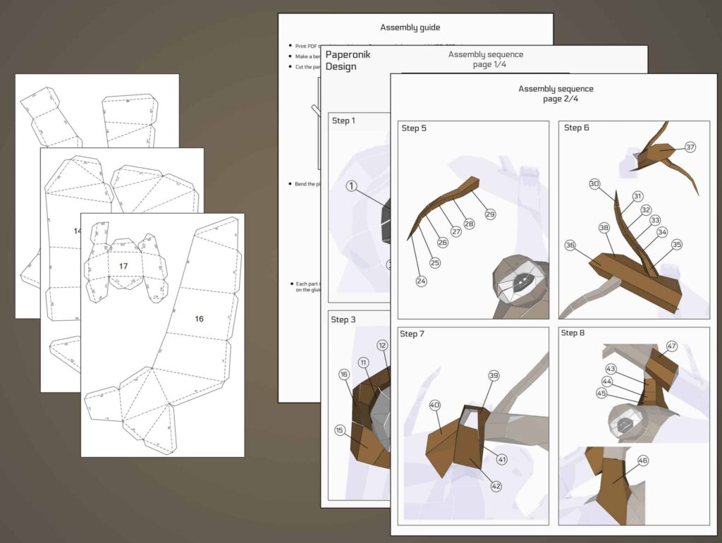 Origami Sloth Instructions.pdf 3D Origami Sloth on Branch โ Paper Wall Decoration