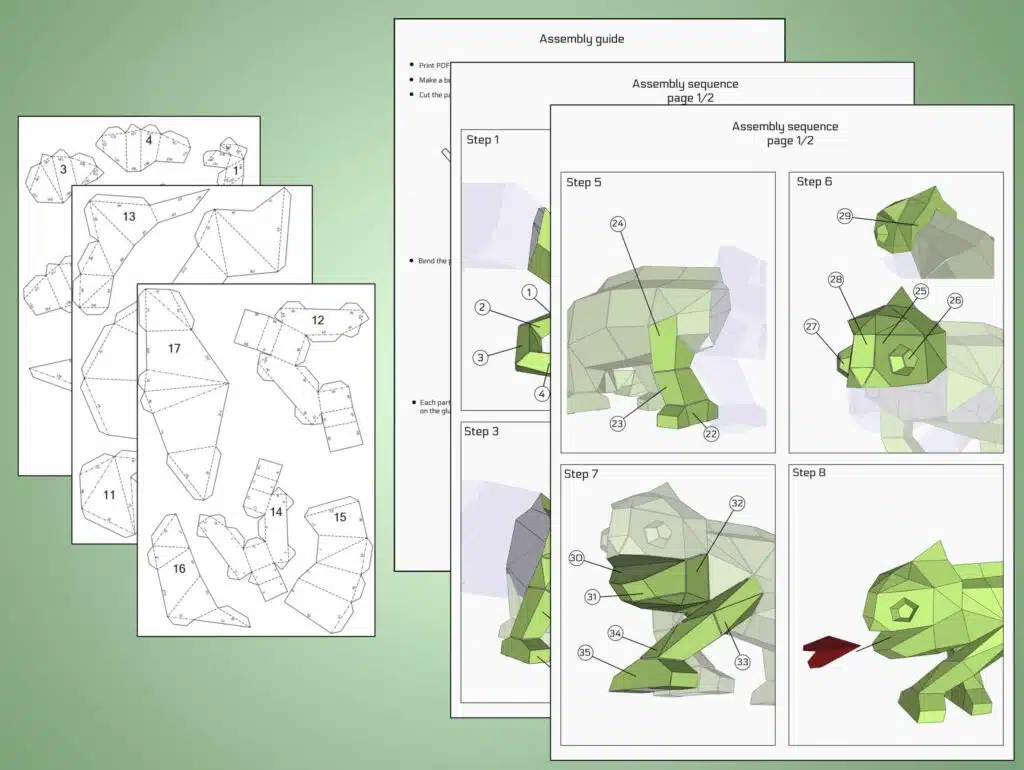 3D Origami Chameleon Sticking Out Tongue Papercraft