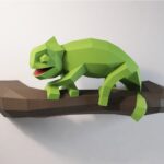 Papercraft Chamäleon auf Zweig in 3D-Origami