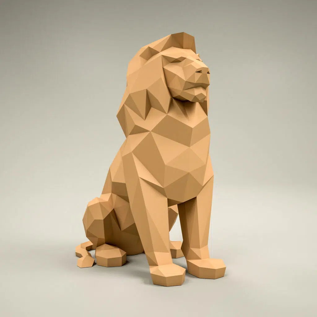 Papercraft eines sitzenden Löwen als 3D-Origami