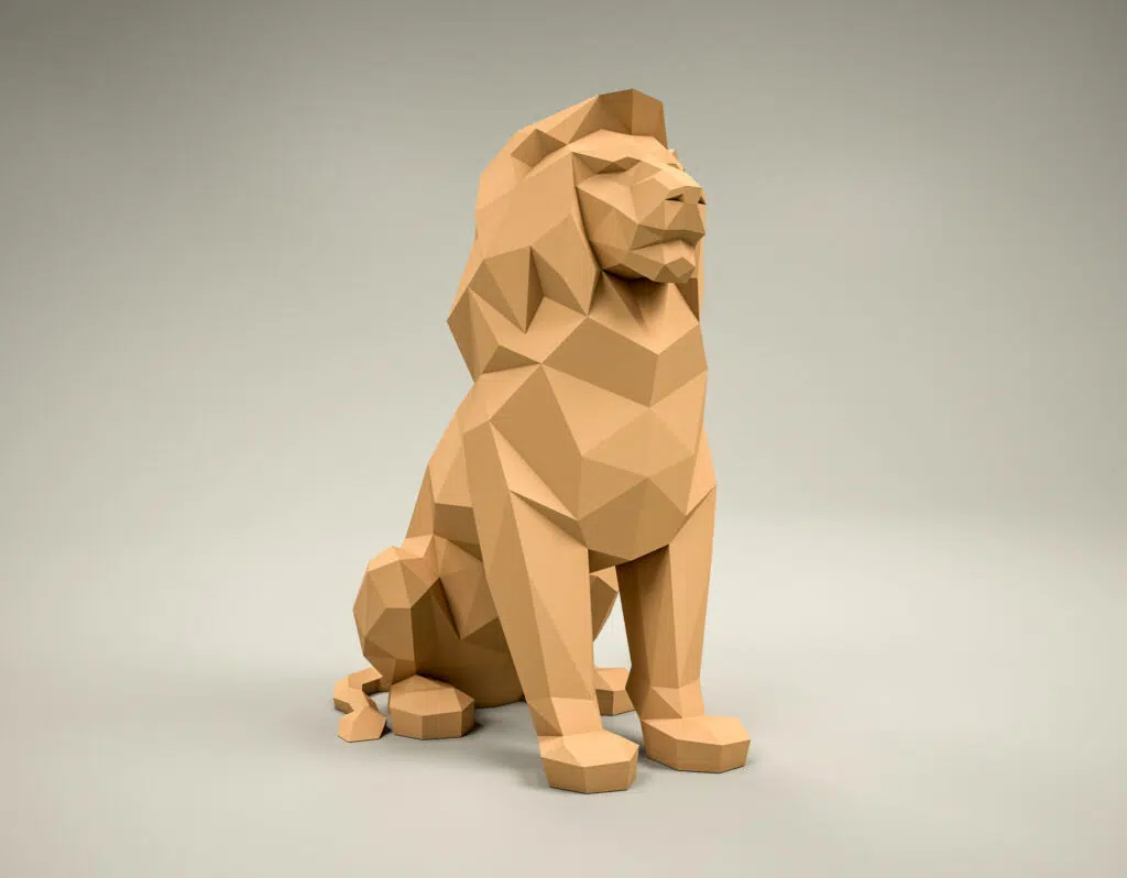 Papercraft leeuw zittend in 3D origami, 3D-model