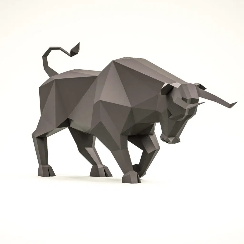 Papercraft de toro embistiendo en origami 3D