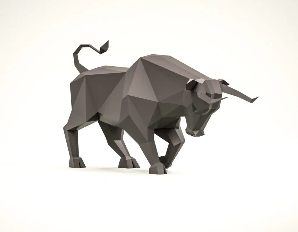 Stier die aanvalt in papercraft 3D, 3D-model