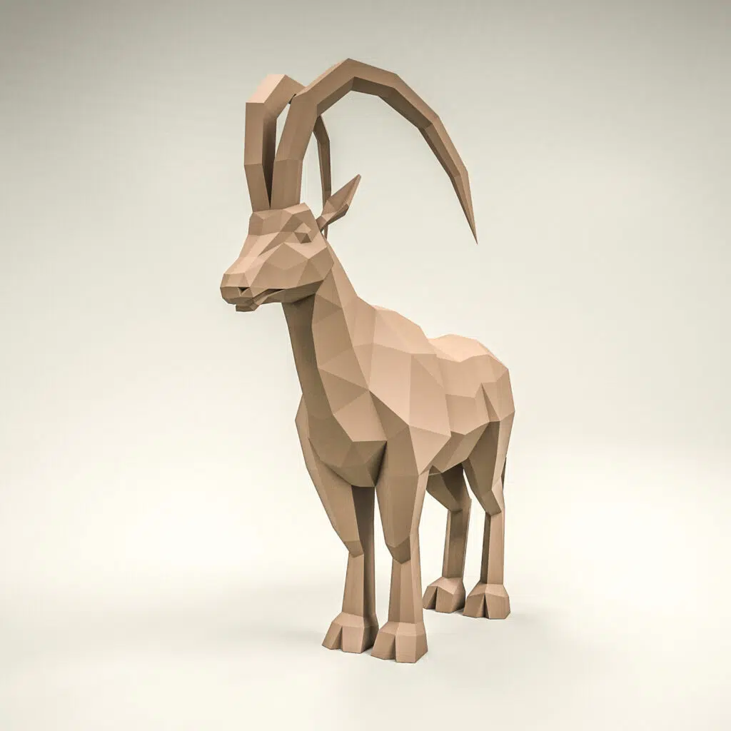 Papercraft-Steinbock mit großen Hörnern in 3D-Origami