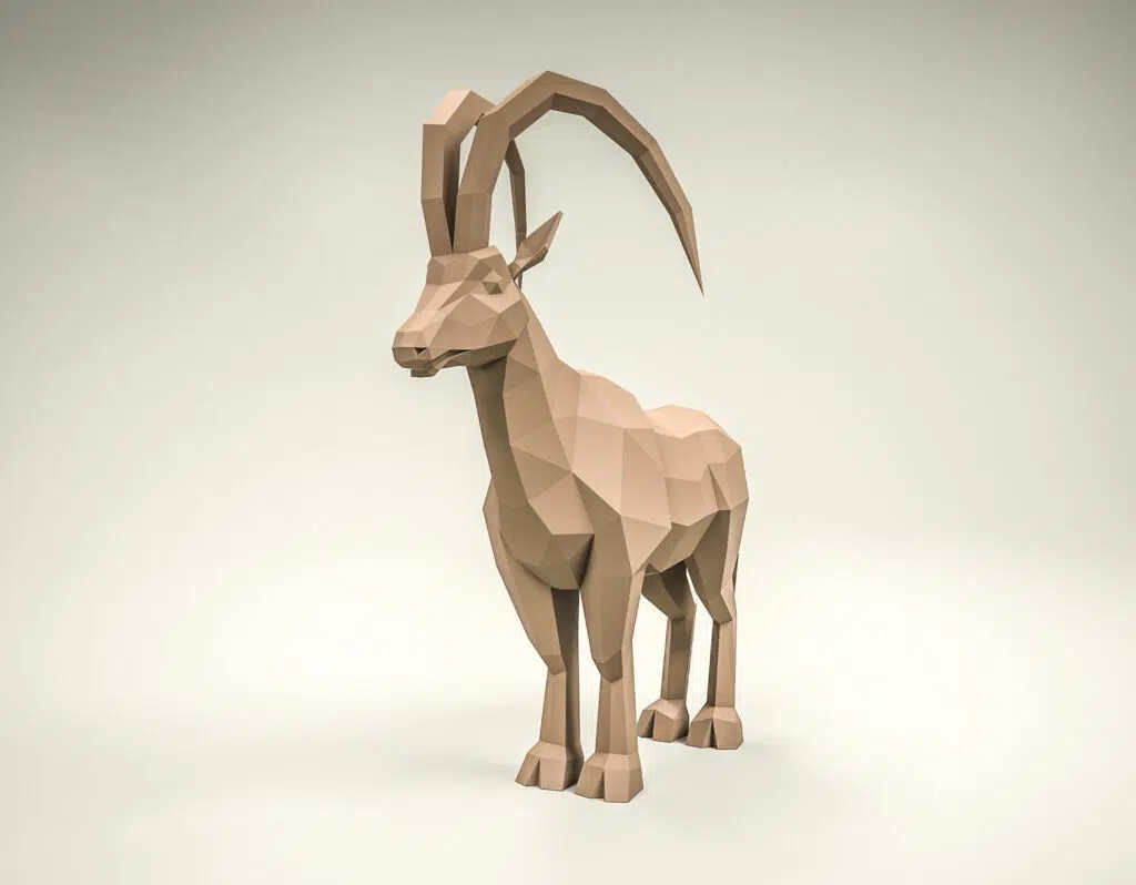 Steenbok met grote horens in 3D-papercraft, 3D-model