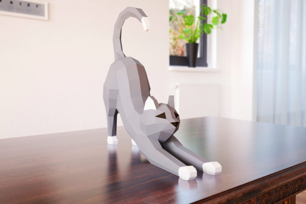 Papercraft de gato en origami 3D