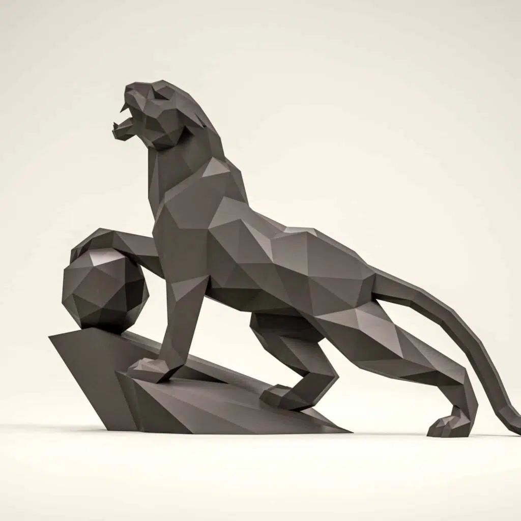 3D Origami Panther on Cliff Papercraft