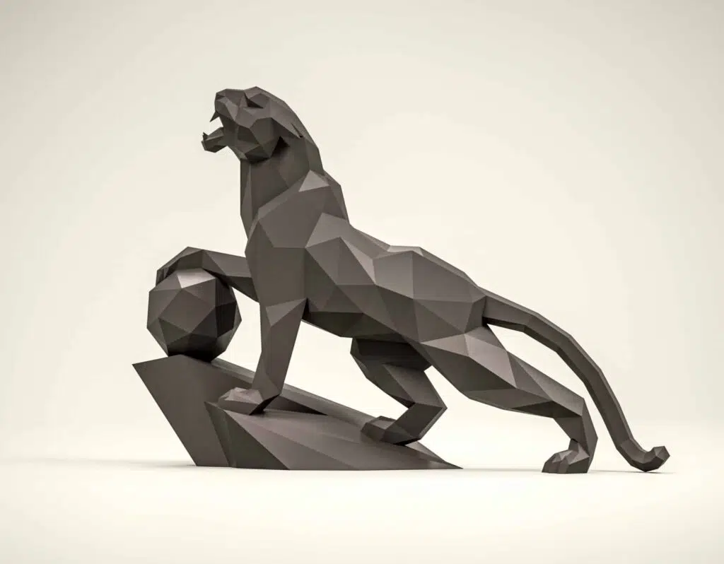 Papercraft de pantera en un acantilado en origami 3D
