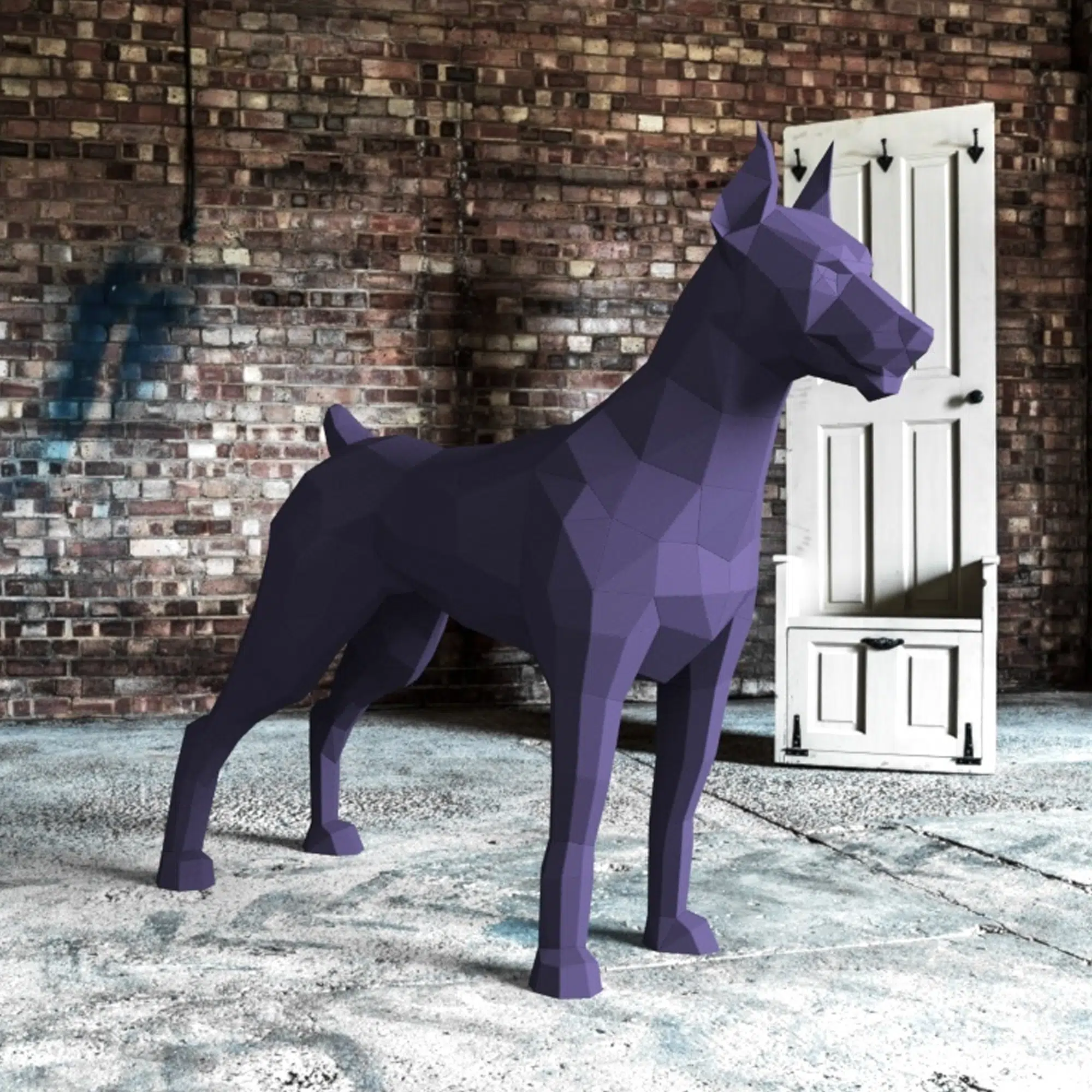 Papercraft van een gespierde Dobermann in 3D-origami, weergave 8