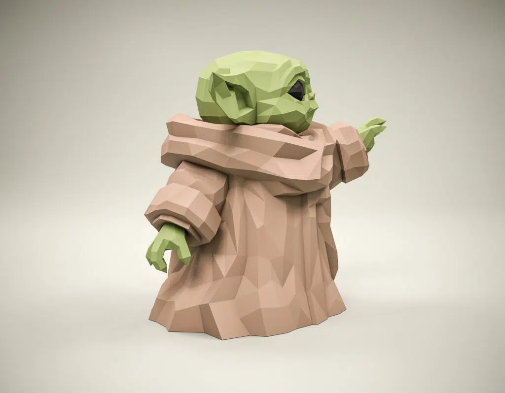 Papercraft Baby Yoda Star Wars in origami 3D, weergave 2