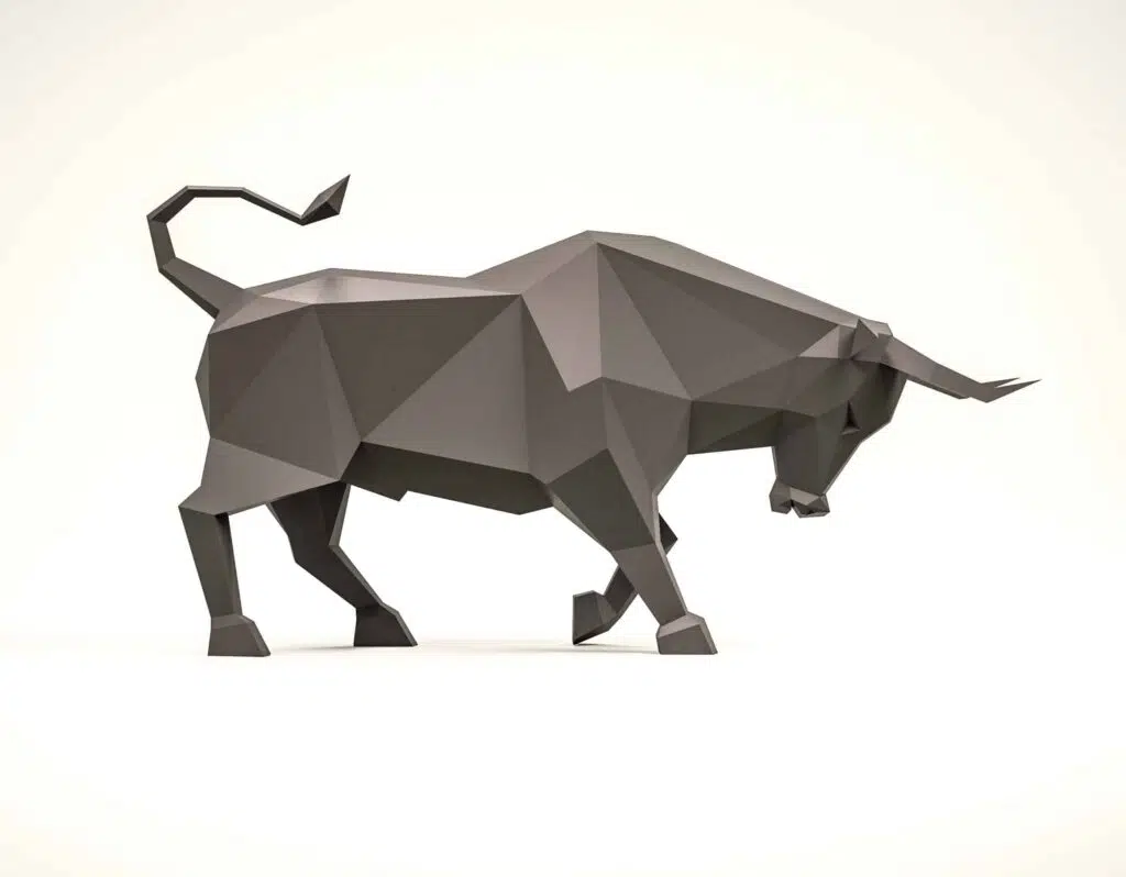Stier die aanvalt in papercraft 3D, weergave 2