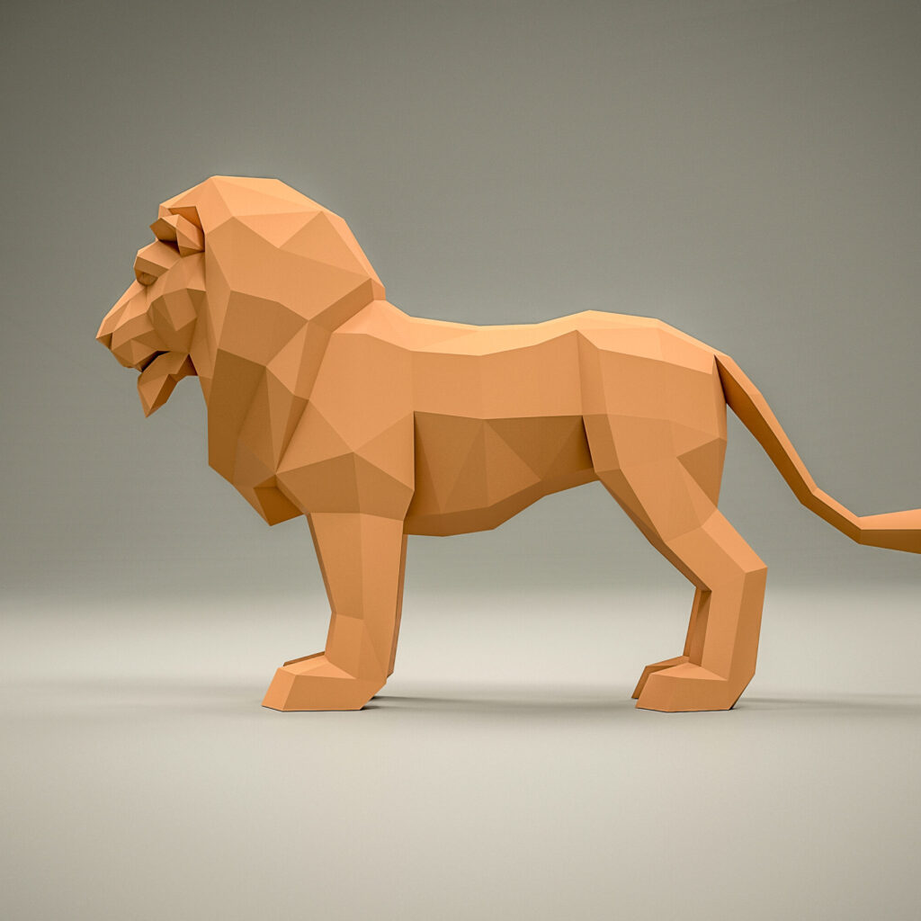 Papercraft lion in 3D origami