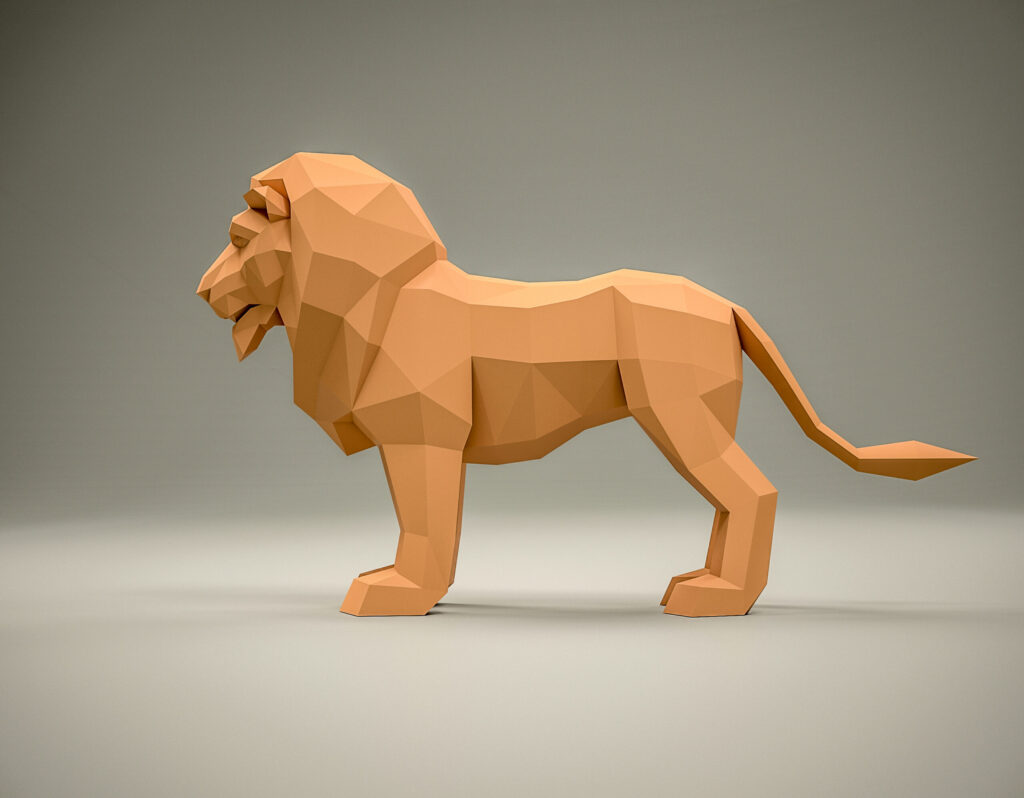 Papercraft de león en origami 3D