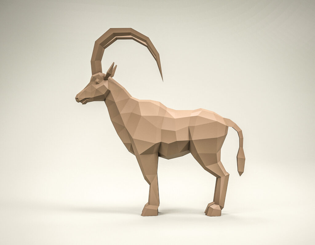 3D Origami Papercraft Alpine Ibex with Large Horns