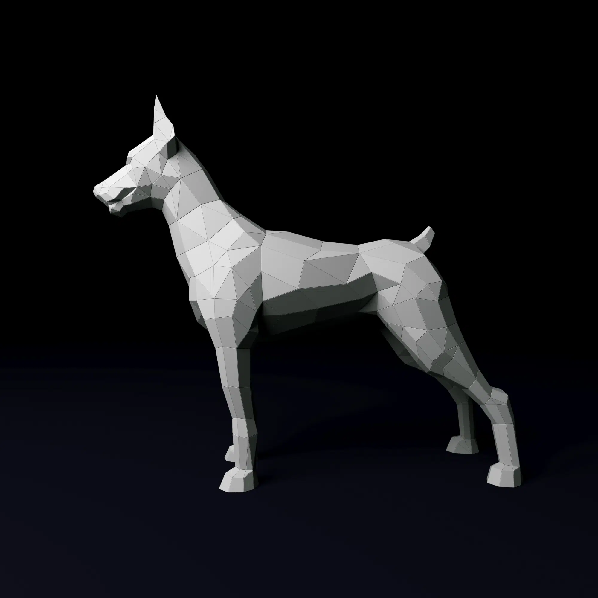 Papercraft van een gespierde Dobermann in 3D-origami, weergave 6