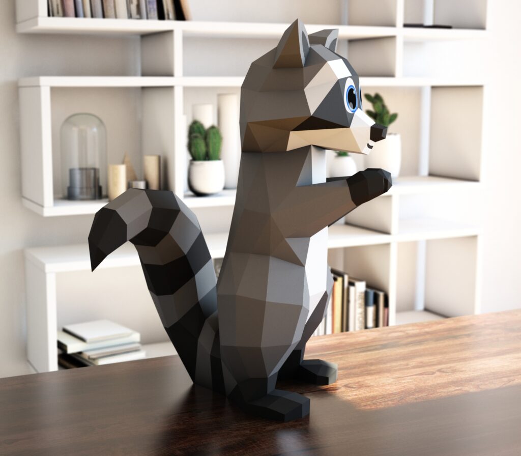 Papercraft de guaxinim fofo em origami