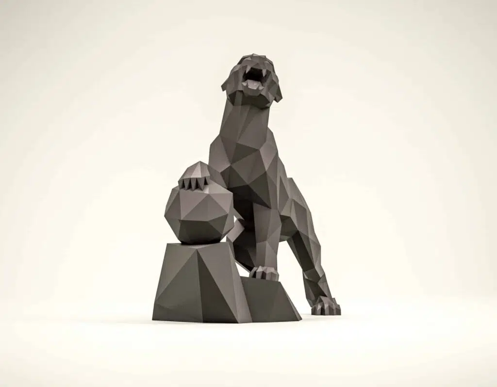 Papercraft de pantera en un acantilado en origami 3D