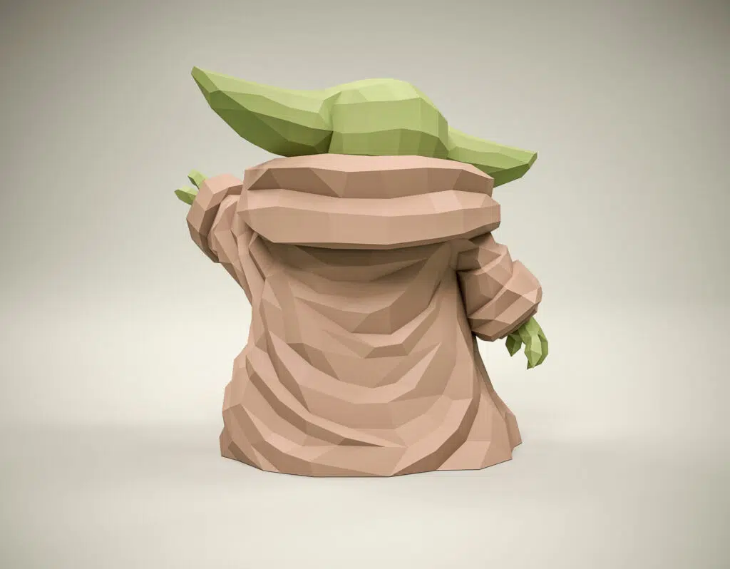 Papercraft Baby Yoda Star Wars in origami 3D, weergave 3