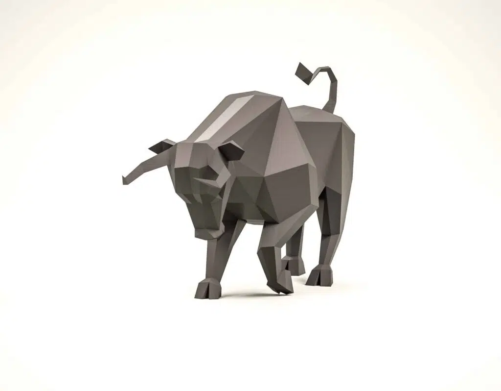 Stier die aanvalt in papercraft 3D, weergave 3