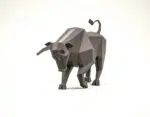Stier die aanvalt in papercraft 3D, weergave 3
