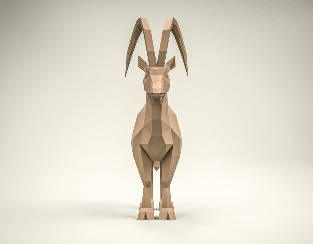 3D Origami Papercraft Alpine Ibex with Large Horns