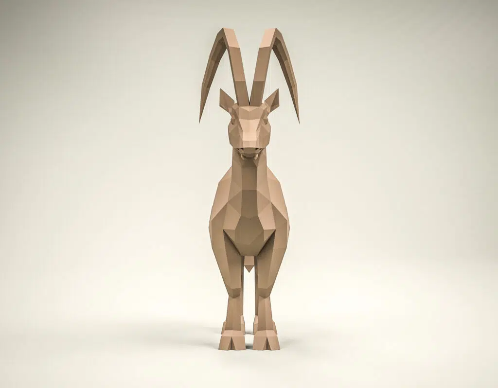 Steenbok met grote horens in 3D-papercraft, weergave 3
