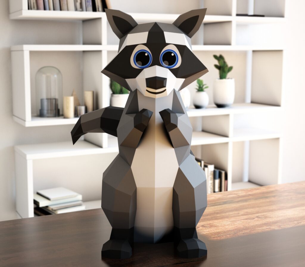 Papercraft de guaxinim fofo em origami