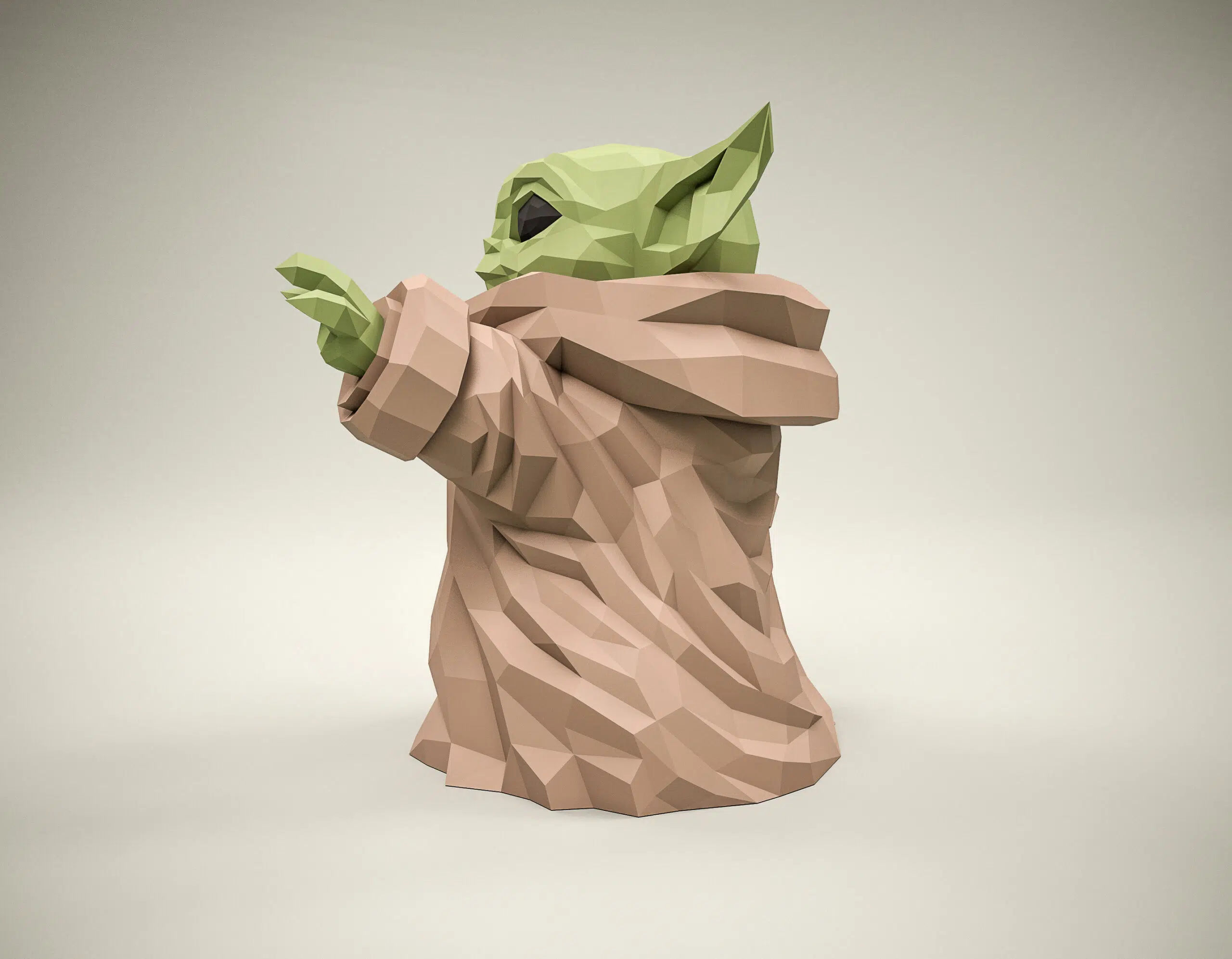 Papercraft Baby Yoda Star Wars in origami 3D, weergave 4