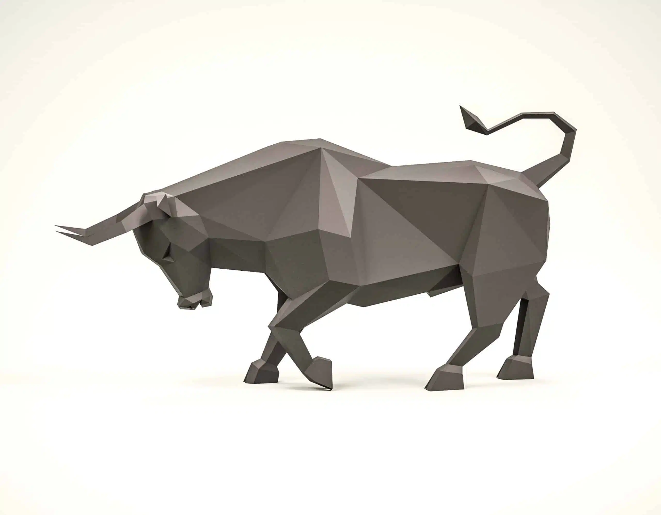 Stier die aanvalt in papercraft 3D, weergave 4