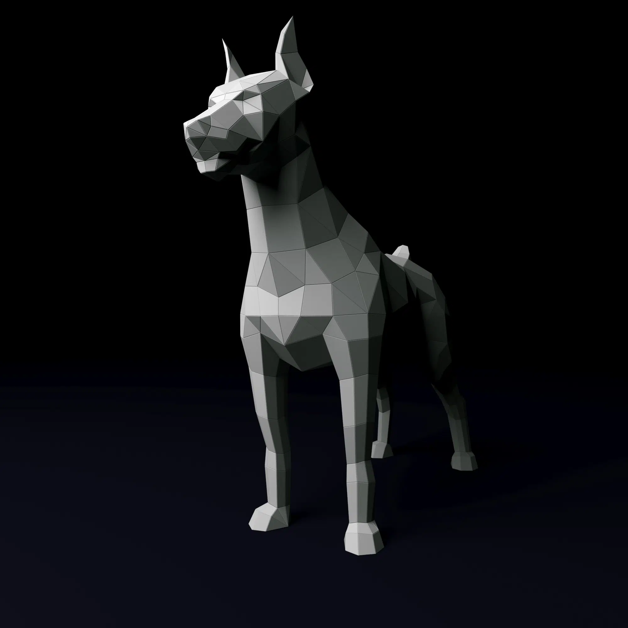 Papercraft van een gespierde Dobermann in 3D-origami, weergave 5